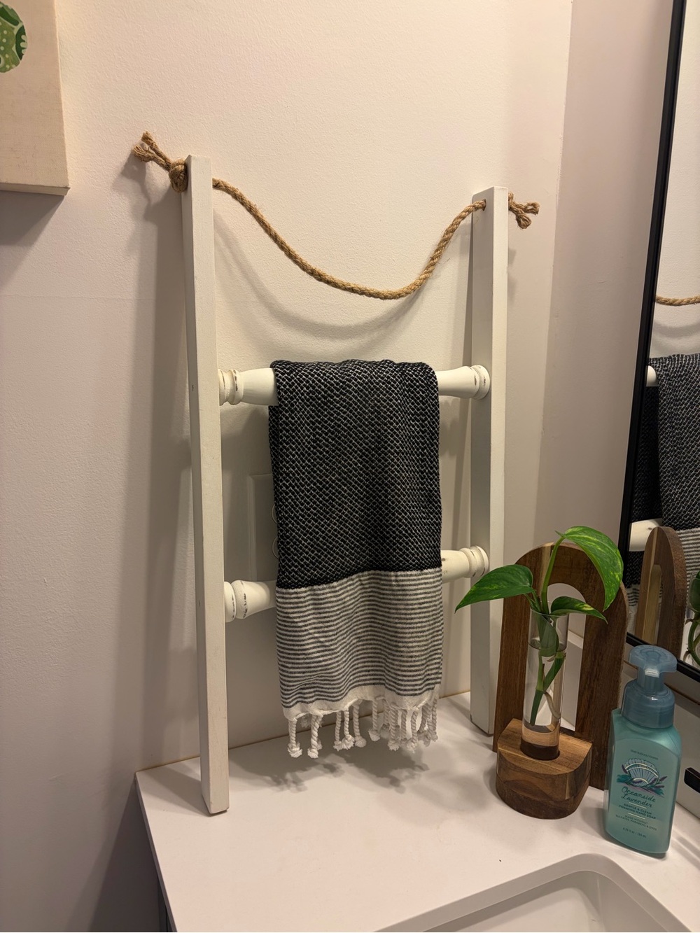 White Wooden Ladder Towel Rack